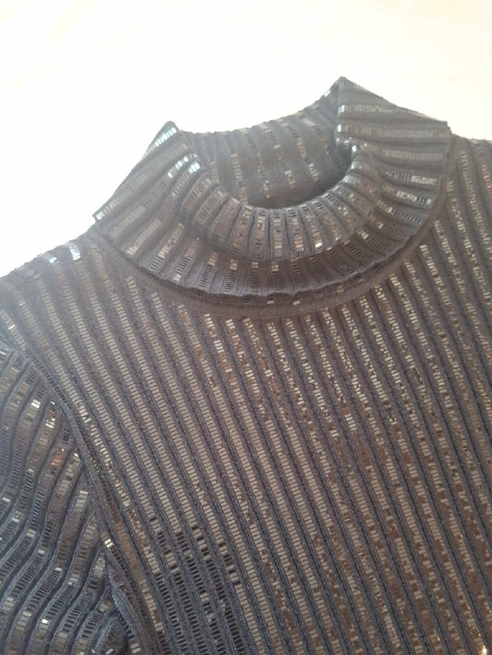 St. John Evening Black Sequined Ribbed Knit Top - Picture 3 of 6